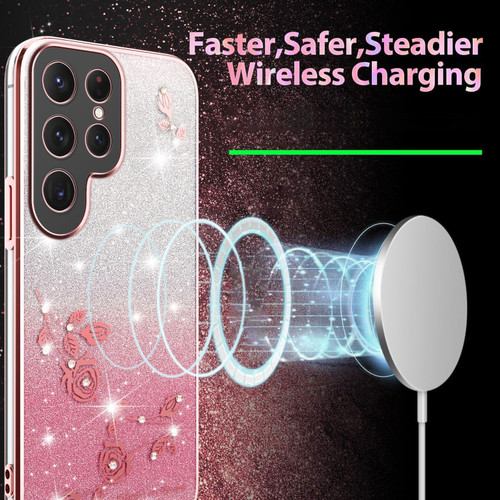 Samsung Galaxy S25 5G Gradient Glitter Flower All-inclusive Phone Case - Pink
